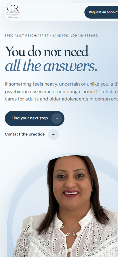 Mobile view of Dr. Latisha Raghubir's website
